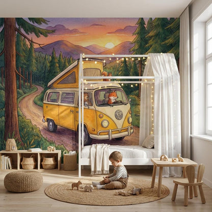 Forest Landscape Wallpaper Sunset Mountains Camping Wall Mural