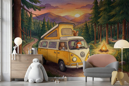 Forest Landscape Wallpaper Sunset Mountains Camping Wall Mural