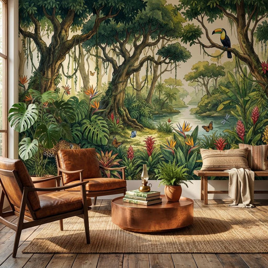 Tropical Rainforest Wallpaper Jaguar Toucan Wall Mural