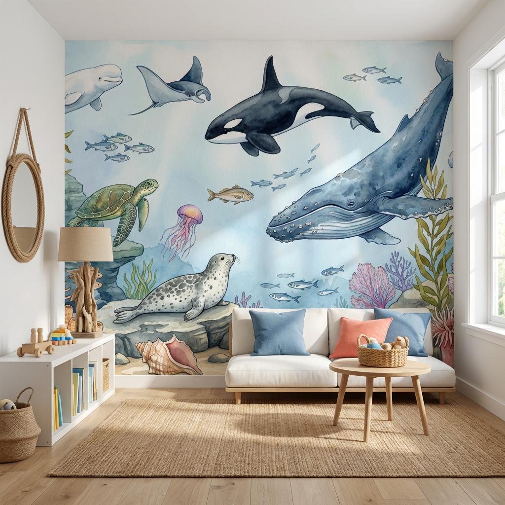 Underwater Wallpaper Ocean Watercolor Wall Mural