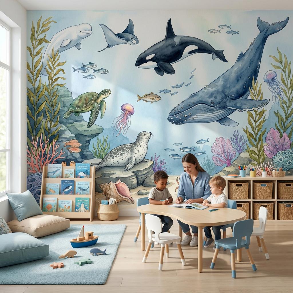 Underwater Wallpaper Ocean Watercolor Wall Mural