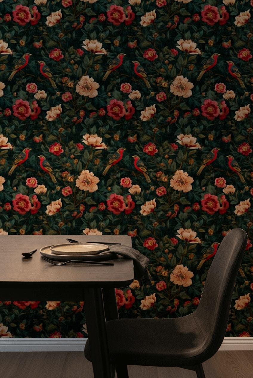 Dark Floral Wallpaper Moody Botanical Vintage Garden Wall Mural