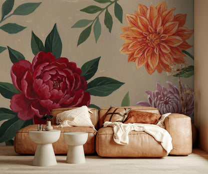 Peony Wallpaper Hand Painted Botanical Wall Mural