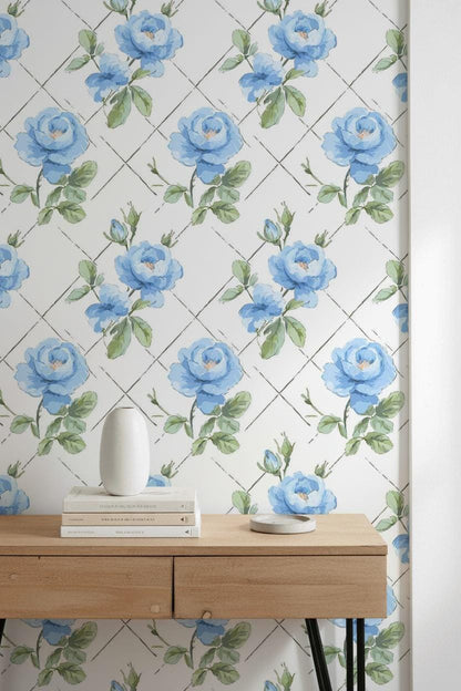 Blue Floral Peony Rose Wallpaper – Modern Interior Wall Mural