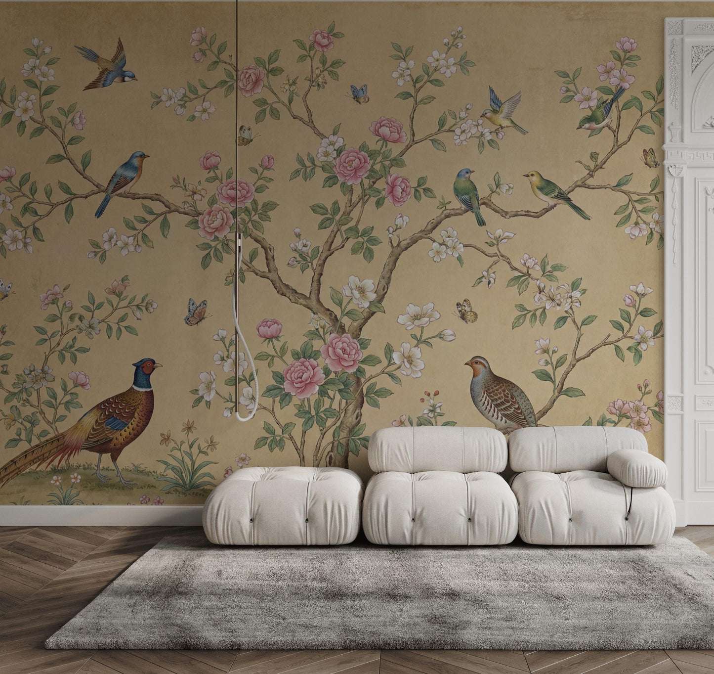 Muted Green Wallpaper Botanical Chinoiserie Wall Mural