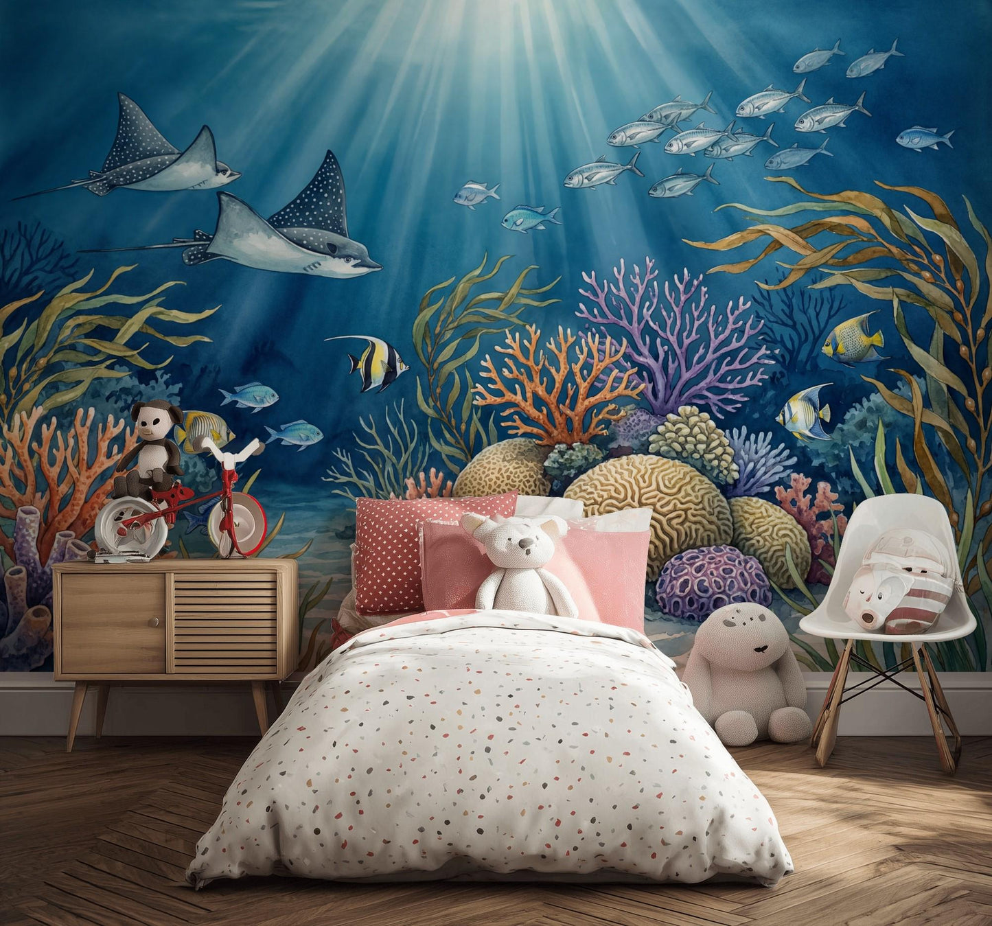 Ocean Reef Wallpaper Underwater Sun Rays Wall Mural