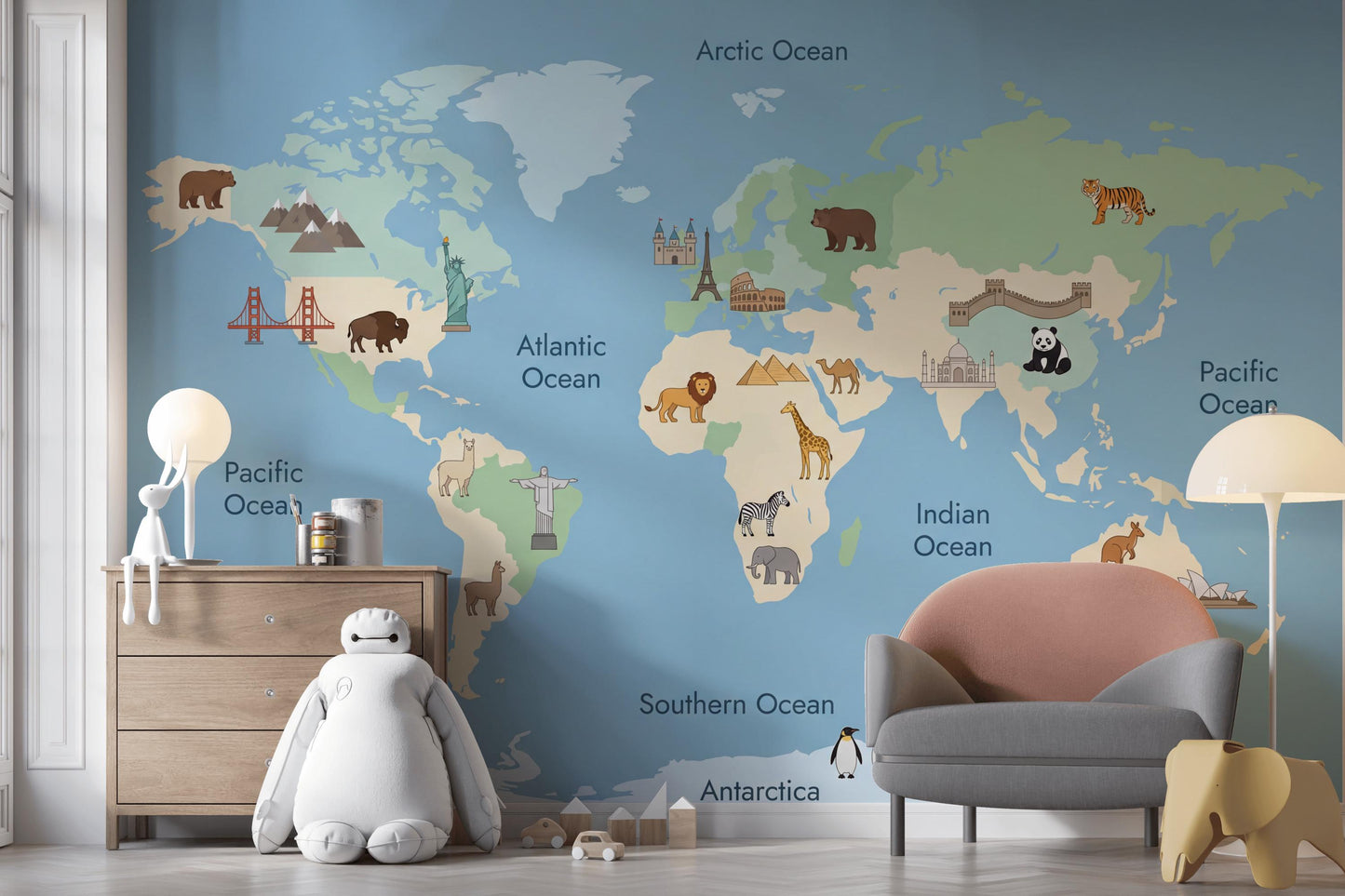 World Map Wallpaper Kids Educational Wall Mural