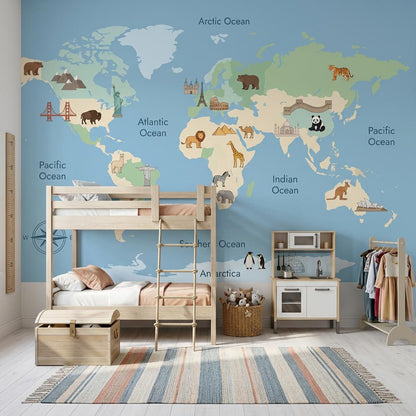 World Map Wallpaper Kids Educational Wall Mural