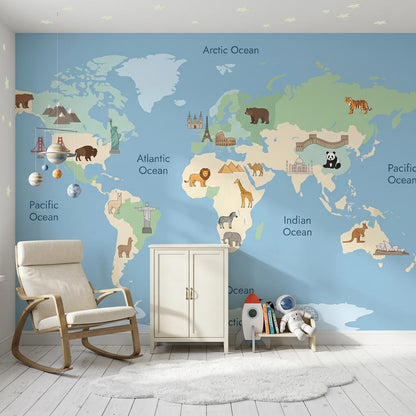 World Map Wallpaper Kids Educational Wall Mural
