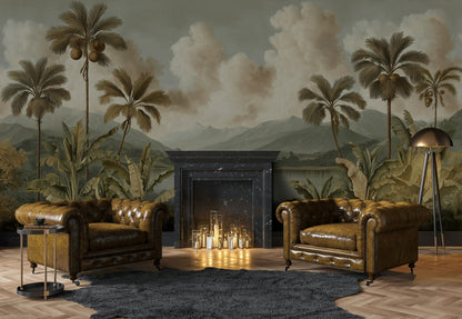 Beige Clouds Wallpaper Tropical Botanical Wall Mural