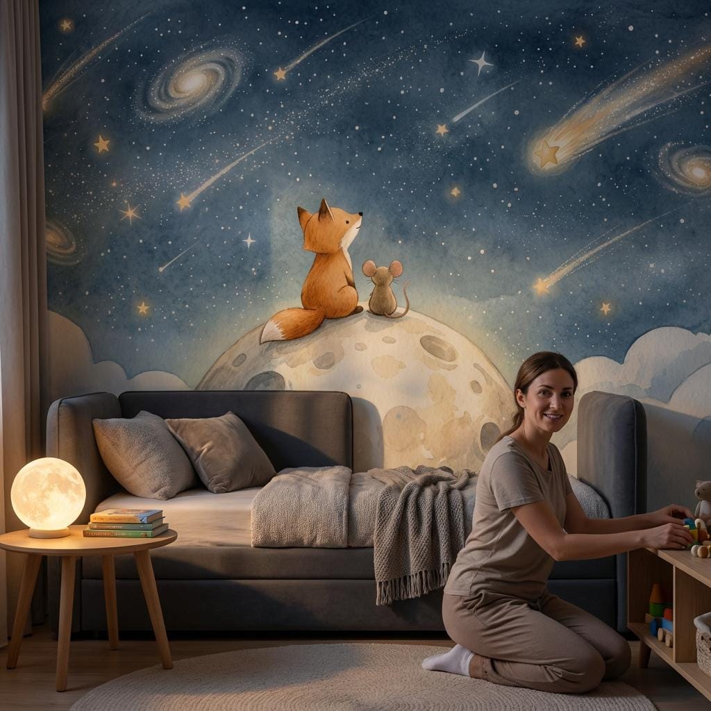 Dark Night Sky Wallpaper Celestial Landscape Watercolor Wall Mural