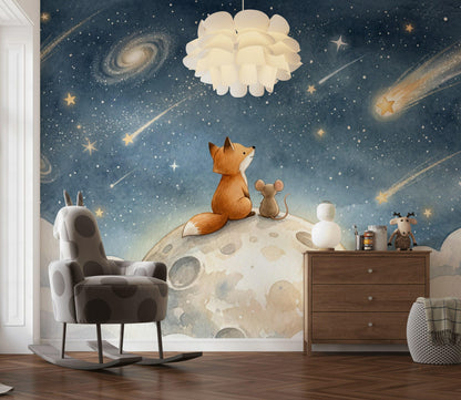 Dark Night Sky Wallpaper Celestial Landscape Watercolor Wall Mural