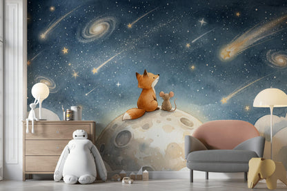 Dark Night Sky Wallpaper Celestial Landscape Watercolor Wall Mural
