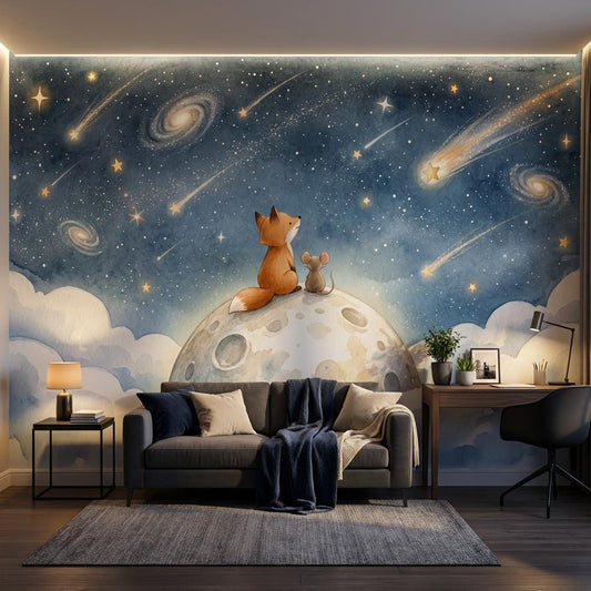 Dark Night Sky Wallpaper Celestial Landscape Watercolor Wall Mural