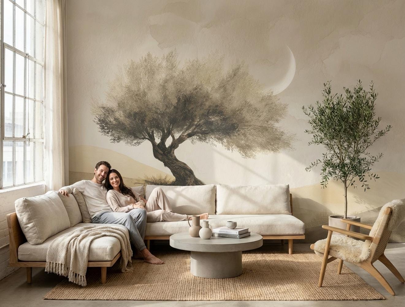 Watercolor Texture Wallpaper Desert Crescent Moon Wall Mural