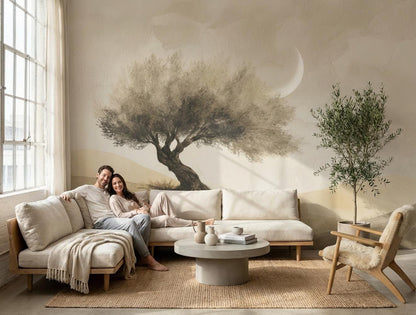 Watercolor Texture Wallpaper Desert Crescent Moon Wall Mural