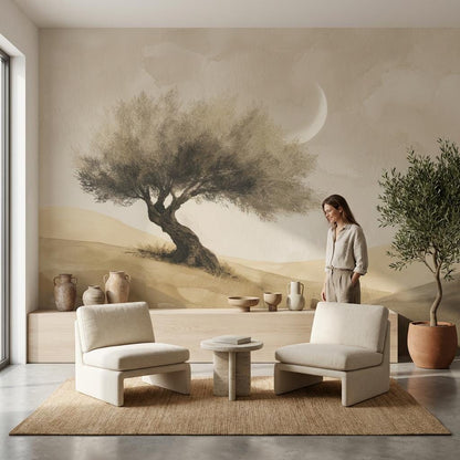 Watercolor Texture Wallpaper Desert Crescent Moon Wall Mural