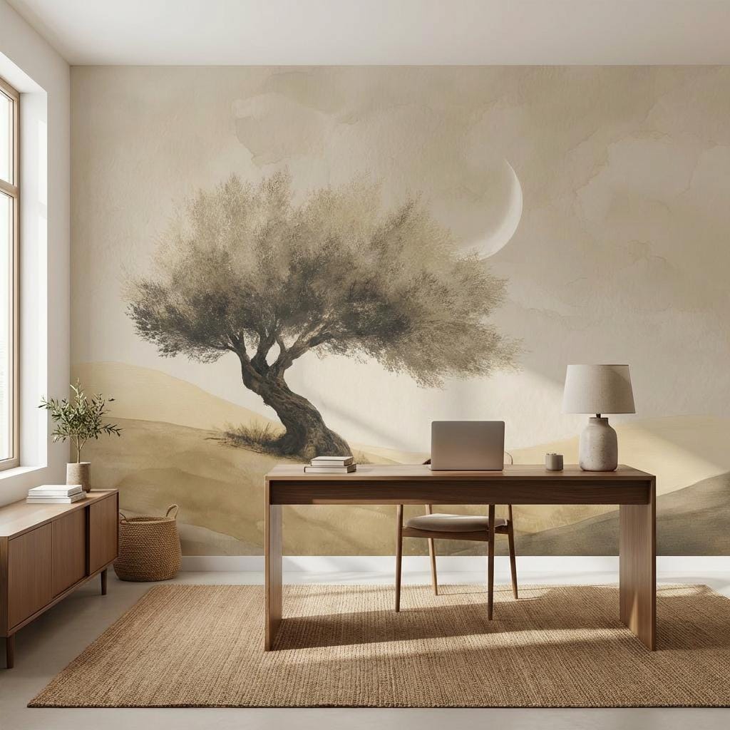 Watercolor Texture Wallpaper Desert Crescent Moon Wall Mural