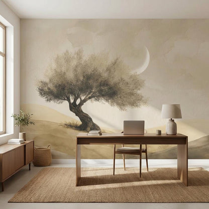 Watercolor Texture Wallpaper Desert Crescent Moon Wall Mural