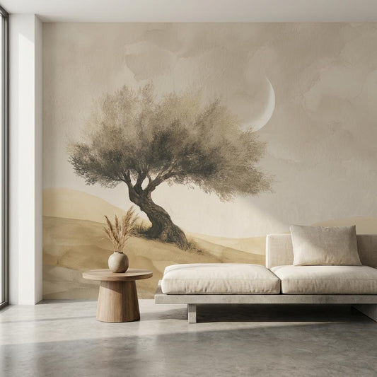 Watercolor Texture Wallpaper Desert Crescent Moon Wall Mural