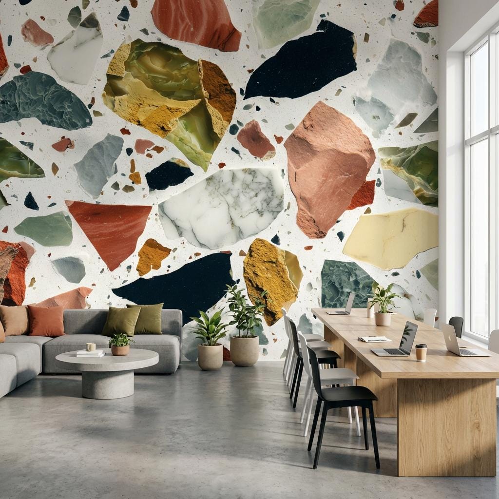 White Background Wallpaper Neutral Terrazzo Wall Mural