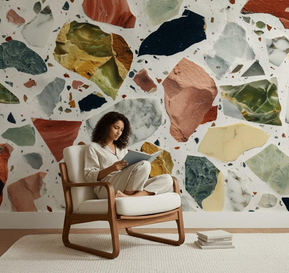 White Background Wallpaper Neutral Terrazzo Wall Mural