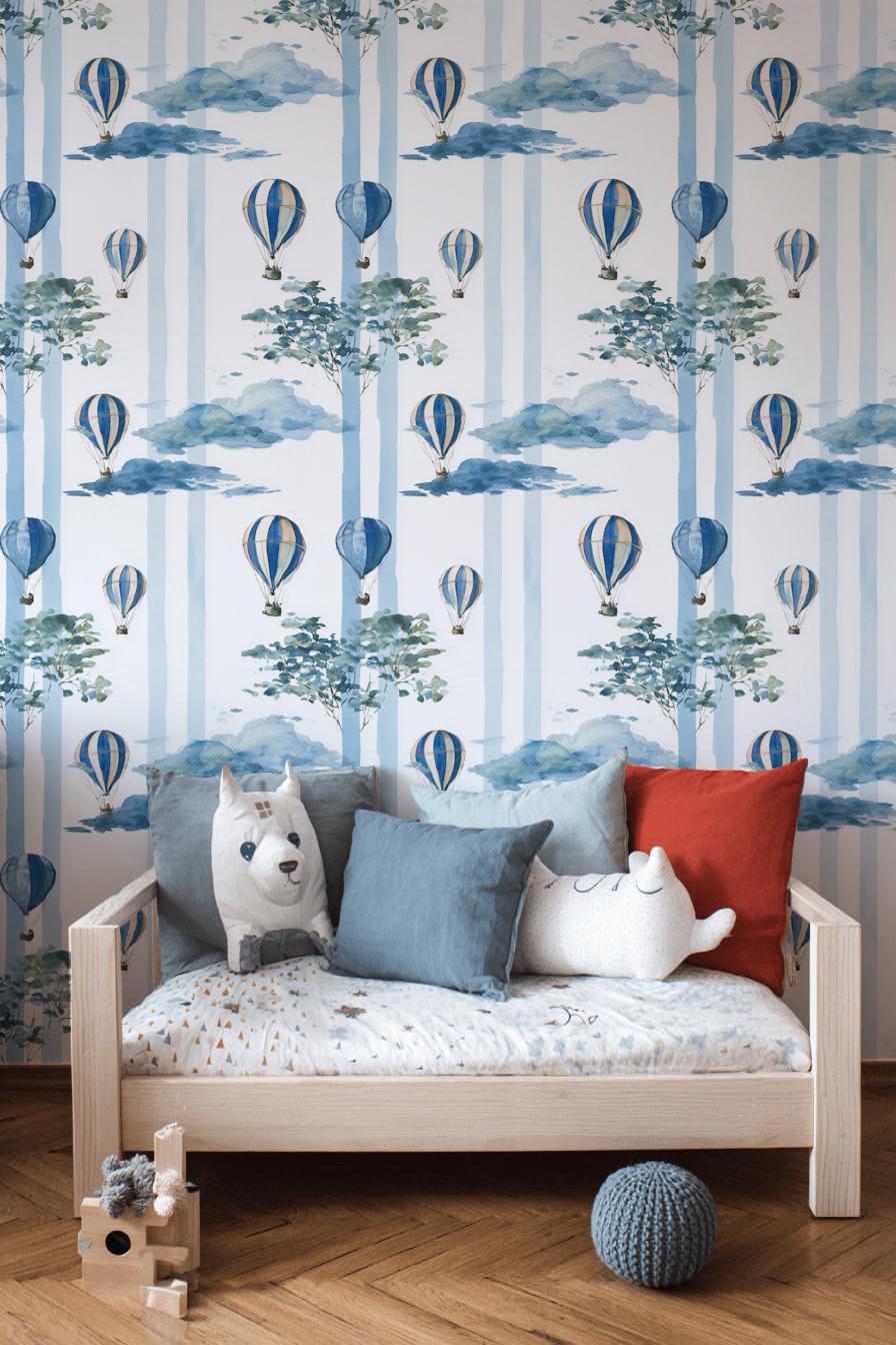 Hot Air Balloon Cloud Stripe Wallpaper (Peel & Stick)