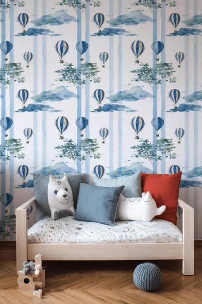 Hot Air Balloon Cloud Stripe Wallpaper (Peel & Stick)