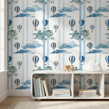 Hot Air Balloon Cloud Stripe Wallpaper (Peel & Stick)