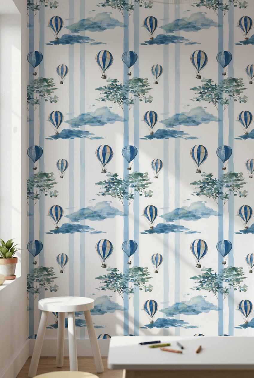 Hot Air Balloon Cloud Stripe Wallpaper (Peel & Stick)