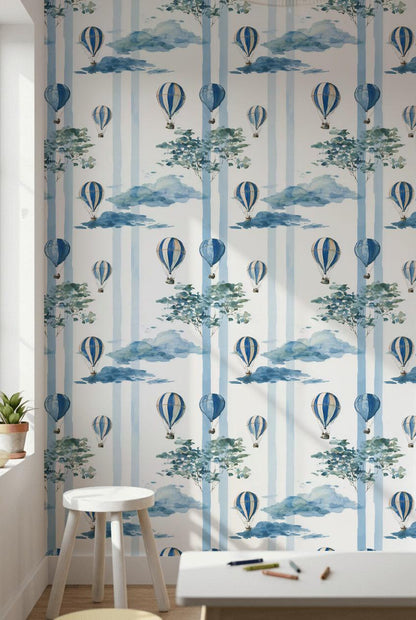 Hot Air Balloon Cloud Stripe Wallpaper (Peel & Stick)