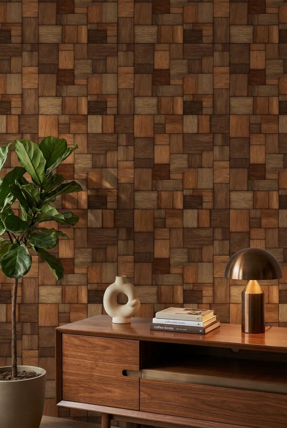 Geometric Patchwork Wallpaper Parquet Dark Wood Wall Mural