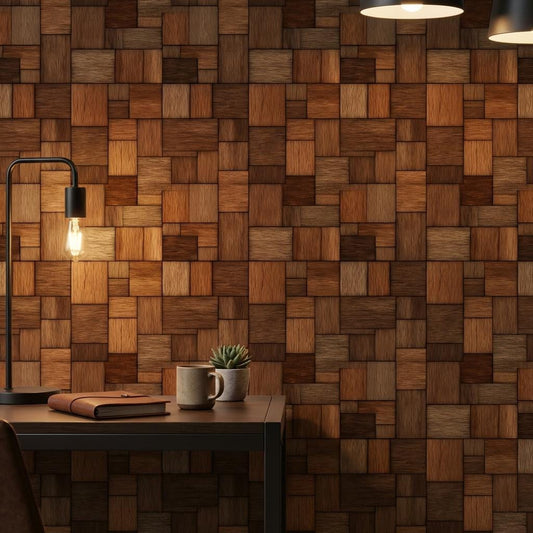 Geometric Patchwork Wallpaper Parquet Dark Wood Wall Mural