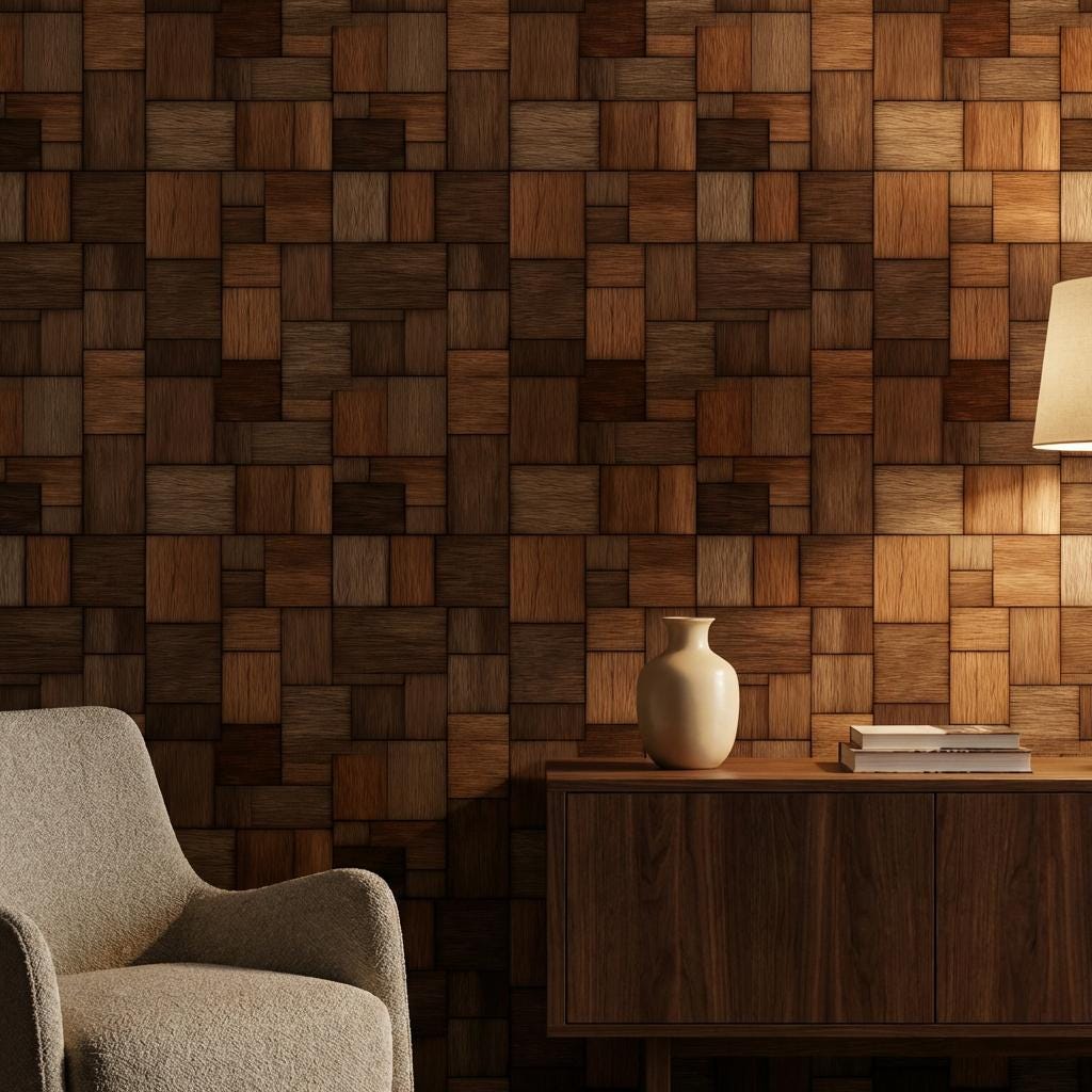 Geometric Patchwork Wallpaper Parquet Dark Wood Wall Mural