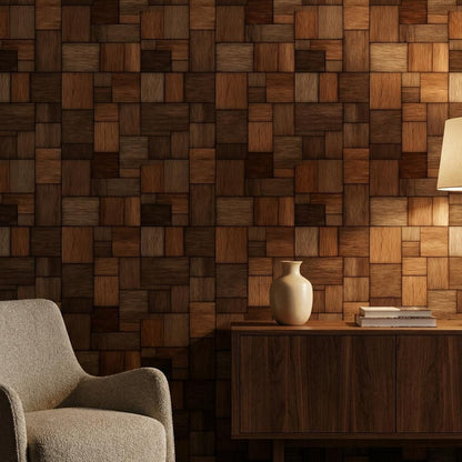 Geometric Patchwork Wallpaper Parquet Dark Wood Wall Mural