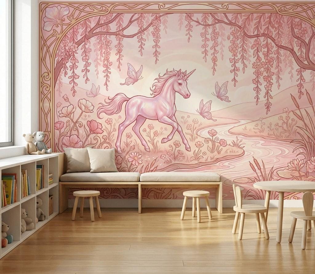 Unicorn Wallpaper Fantasy Landscape Floral Meadow Wall Mural