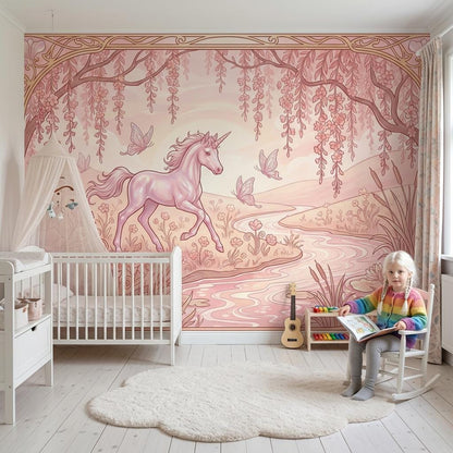 Unicorn Wallpaper Fantasy Landscape Floral Meadow Wall Mural