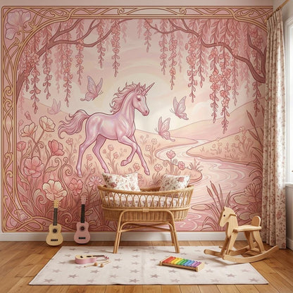Unicorn Wallpaper Fantasy Landscape Floral Meadow Wall Mural