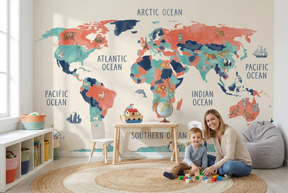 World Map Wallpaper Map Geography Wall Mural