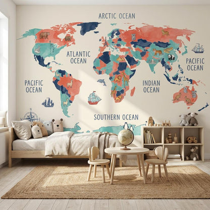 World Map Wallpaper Map Geography Wall Mural