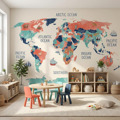 World Map Wallpaper Map Geography Wall Mural