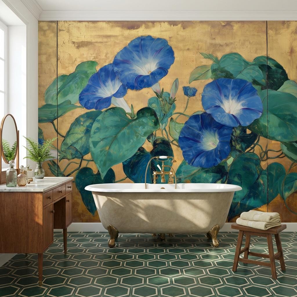 Morning Glory Wallpaper Blue Flowers Botanical Vine Wall Mural