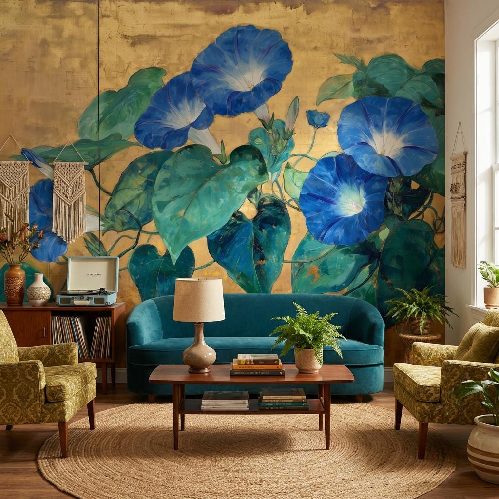 Morning Glory Wallpaper Blue Flowers Botanical Vine Wall Mural
