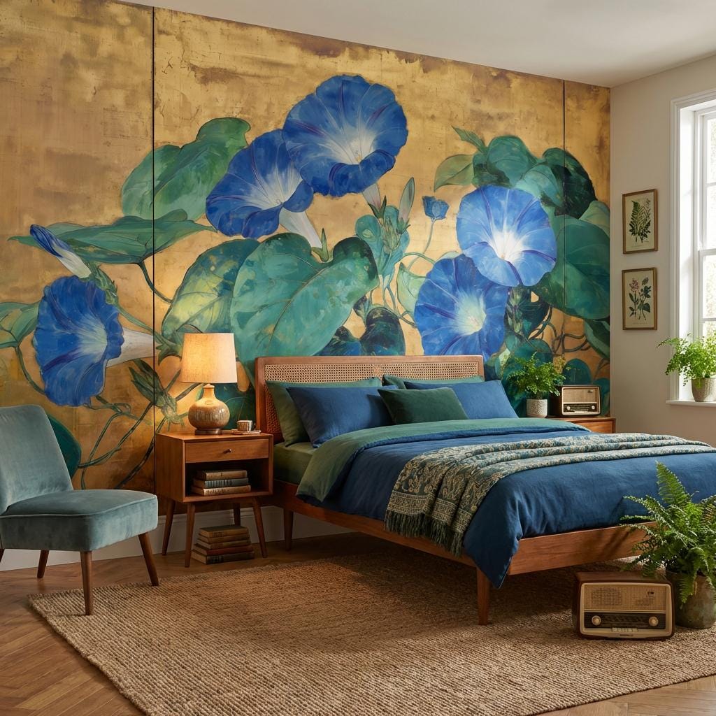 Morning Glory Wallpaper Blue Flowers Botanical Vine Wall Mural