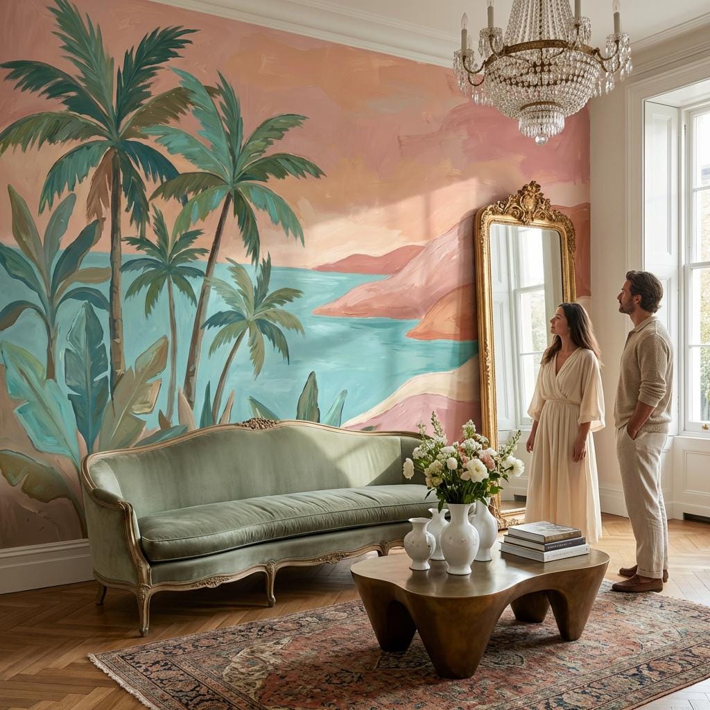 Tropical Landscape Wallpaper Palm Trees Coastal Bay Wall Mural