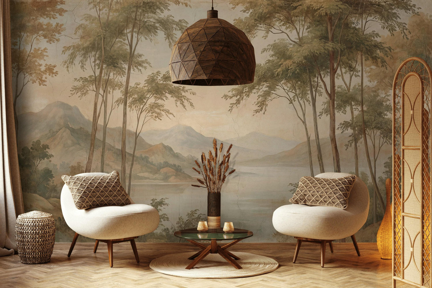 Pastoral Landscape Wallpaper Lake View Misty Mountains Wall Mural
