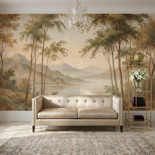 Pastoral Landscape Wallpaper Lake View Misty Mountains Wall Mural