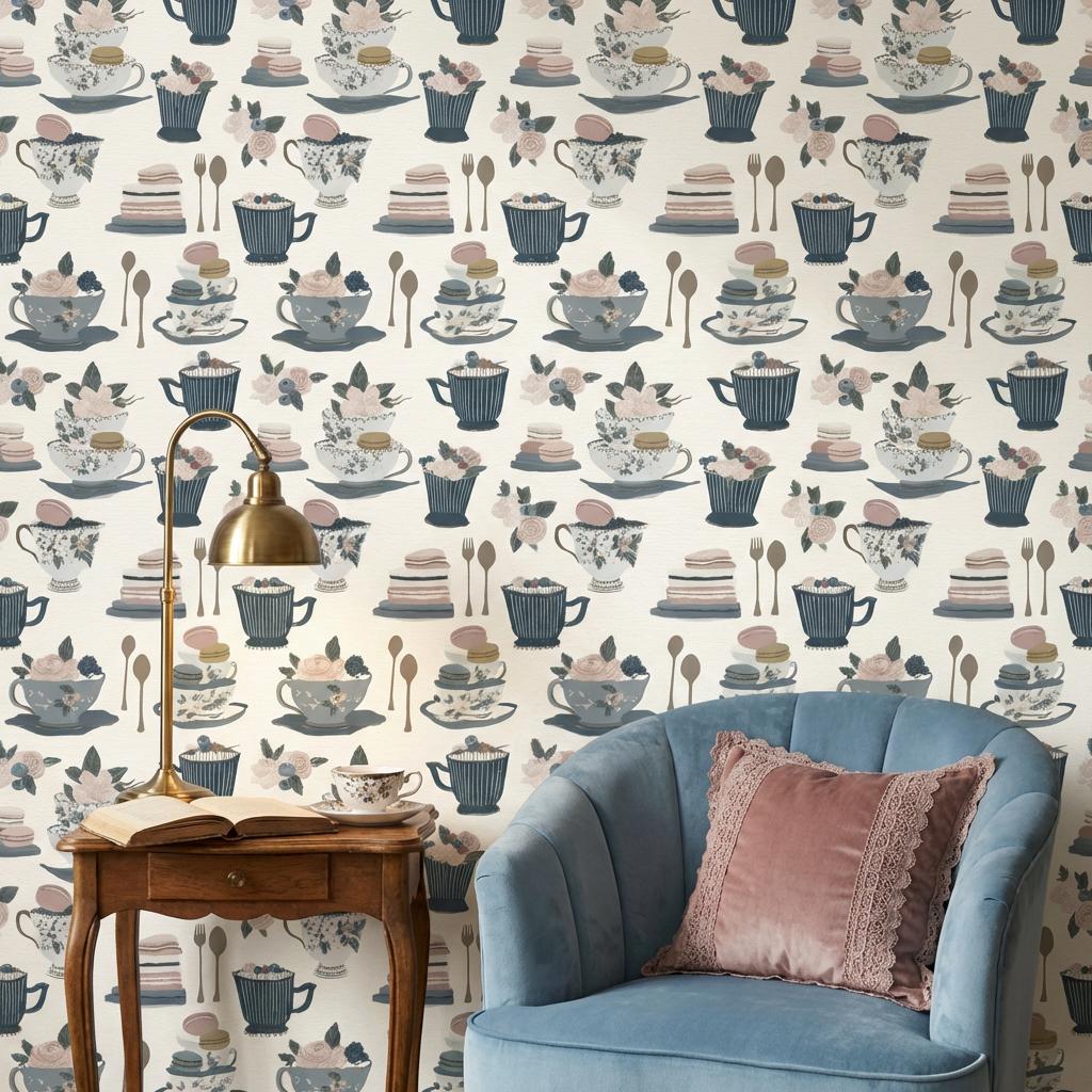 Paper Texture Wallpaper Tea Party Dessert Wall Mural
