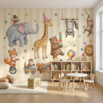Circus Animals Wallpaper Kids Wallpaper Watercolor Illustration Wall Mural