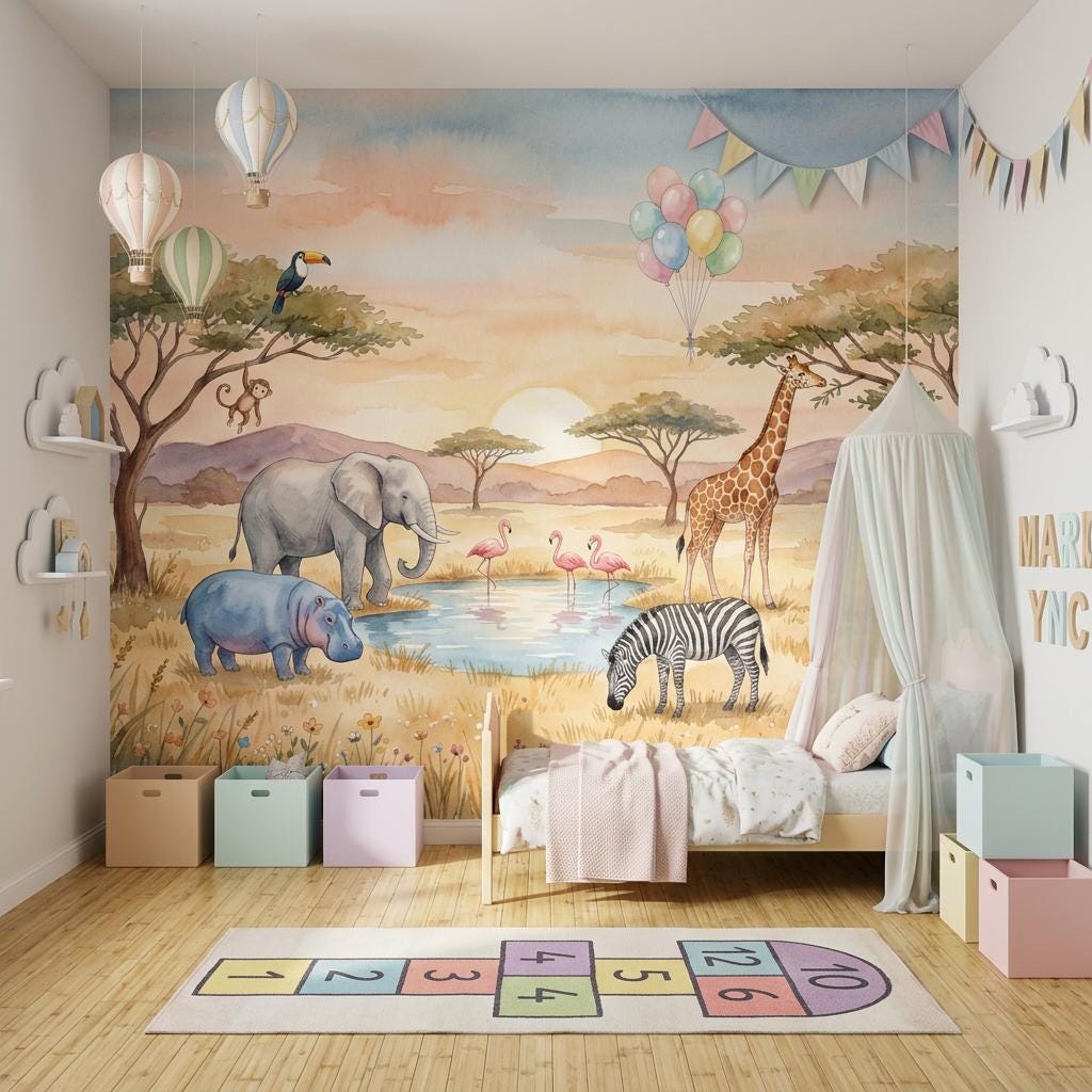 Safari Wallpaper Savanna Watercolor Wall Mural